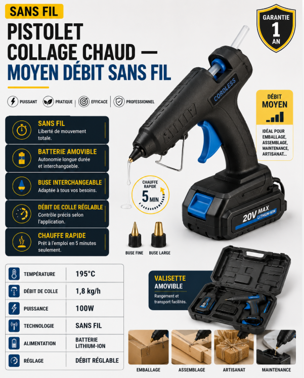 Pistolet Collage Chaud — Moyen Débit Sans Fil