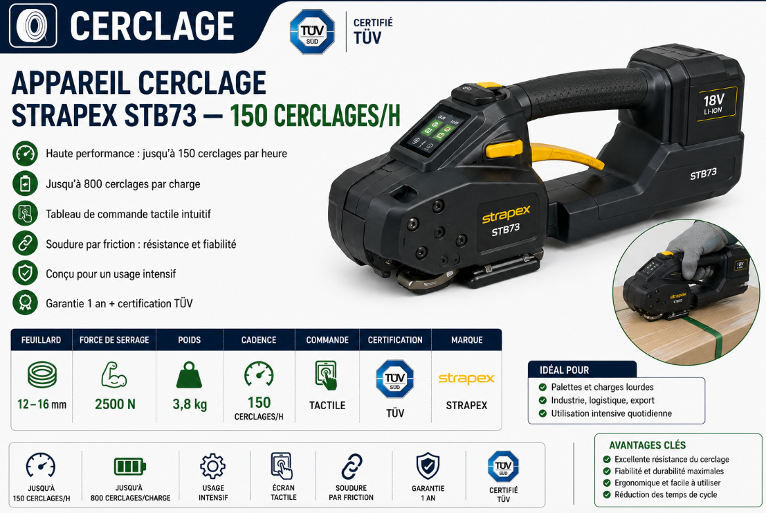 Appareil Cerclage Strapex STB73 — 150 cerclages/h